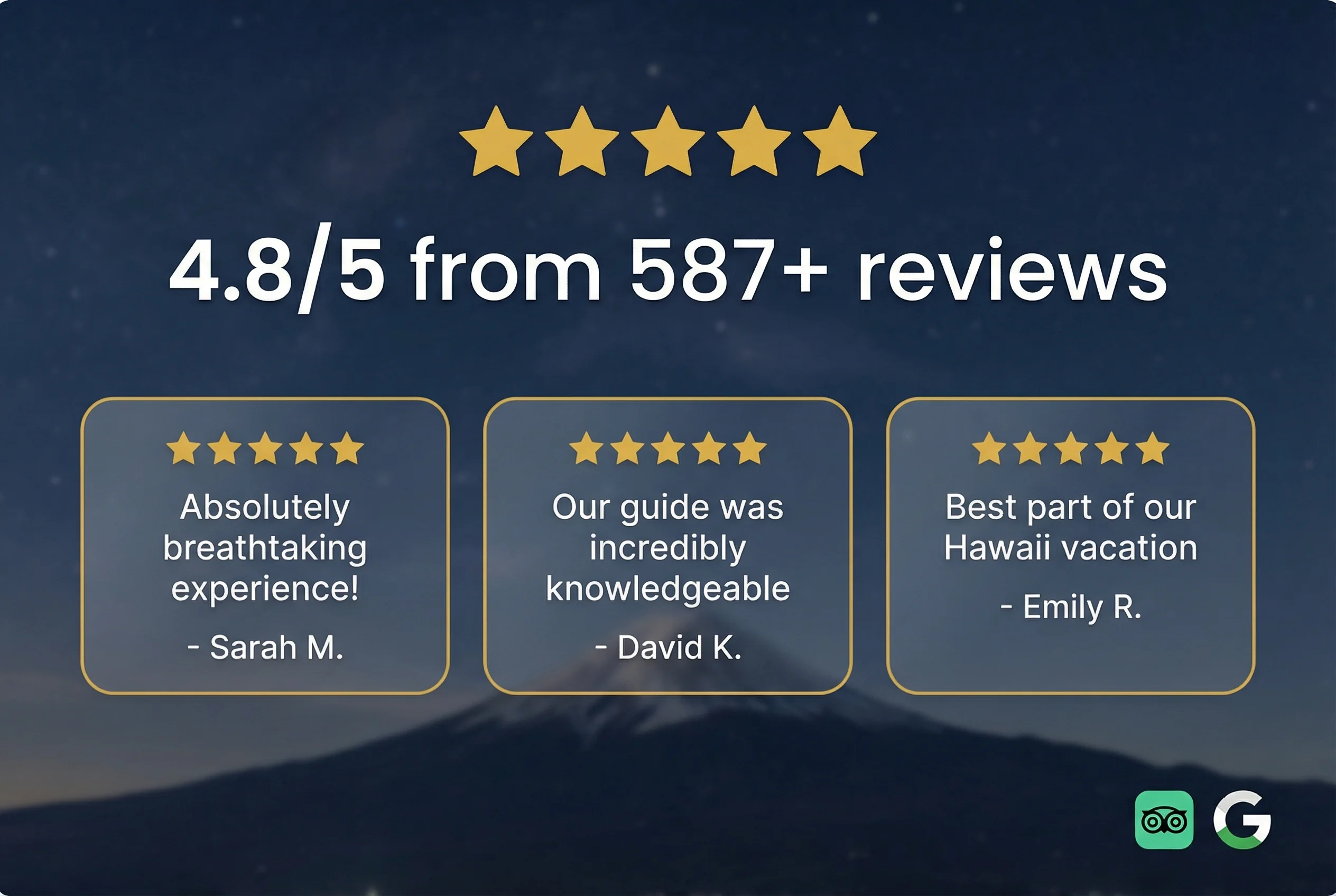 Over 587 five-star reviews from first-time stargazers praising professional guides and unforgettable experience Five-star review ratings for Mauna Kea stargazing tour