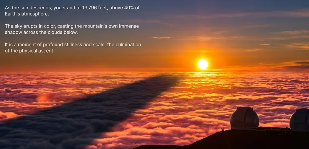 Spectacular sunset view from Mauna Kea summit at 13,796 feet elevation Mauna Kea sunset from the roof of the Pacific