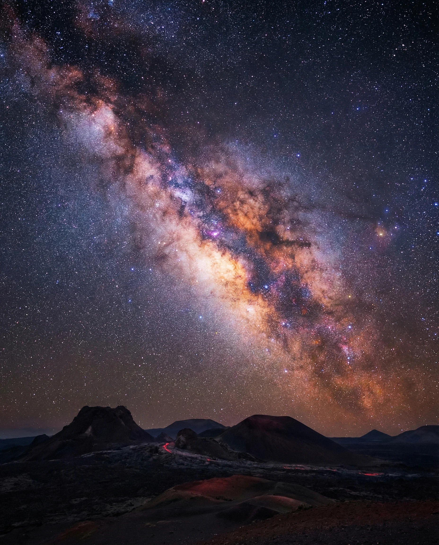Spectacular Milky Way over volcanic landscape in Hawaii