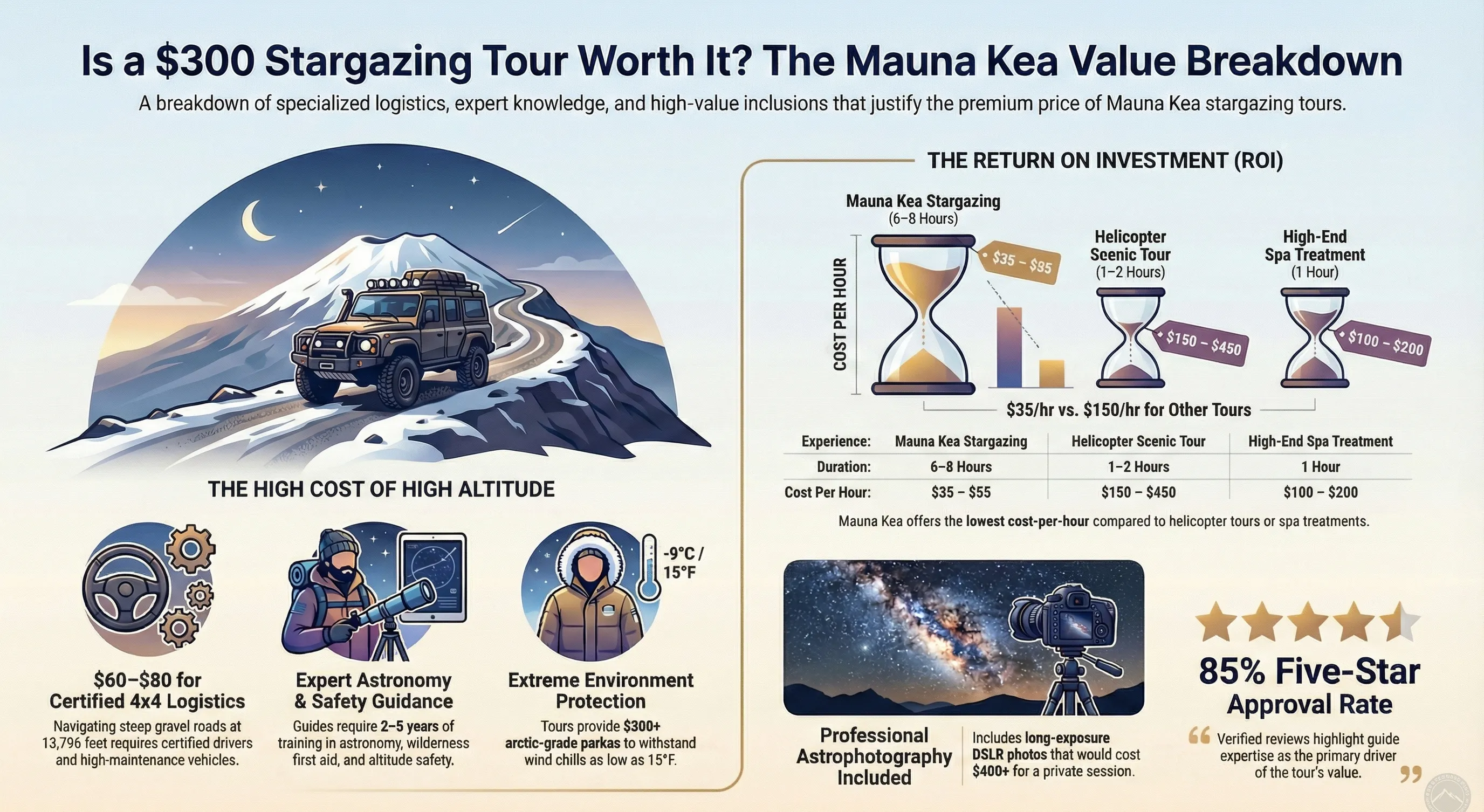 Strategic Infographic: Is Mauna Kea Stargazing Worth the Price? A Complete Breakdown of Tour Costs and Value Rewards